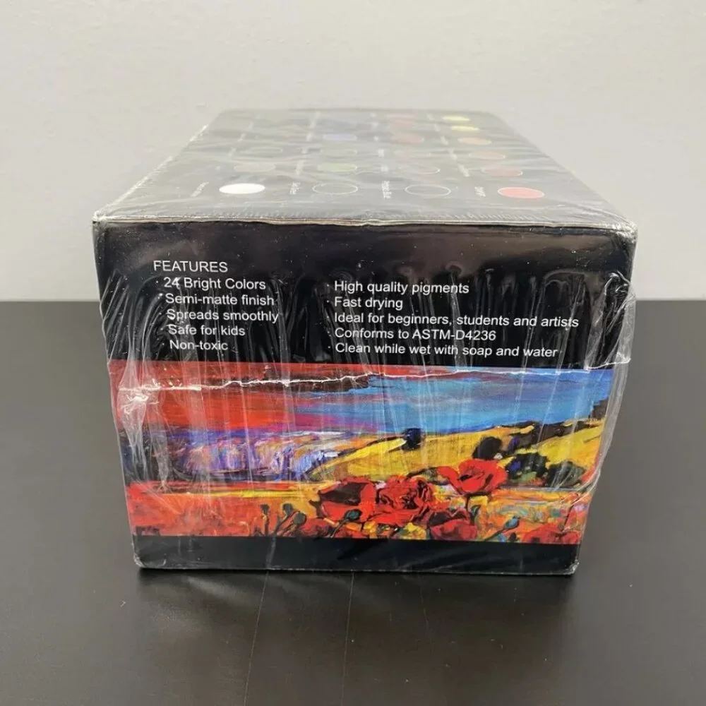 NEW 24 Colors Caliart Acrylic Paint Set Paints with 12 Brushes Art Craft Supply